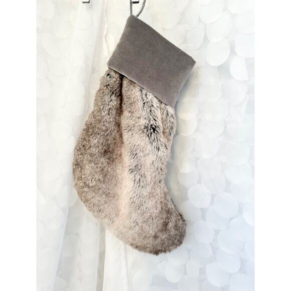 Pottery Barn Faux Fur Minky Grey Christmas Stocking Gray Holiday Decor LARGE - Picture 1 of 7